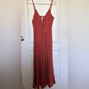Anthropologie Striped Maxi Dress (Red/Orange + Black) S